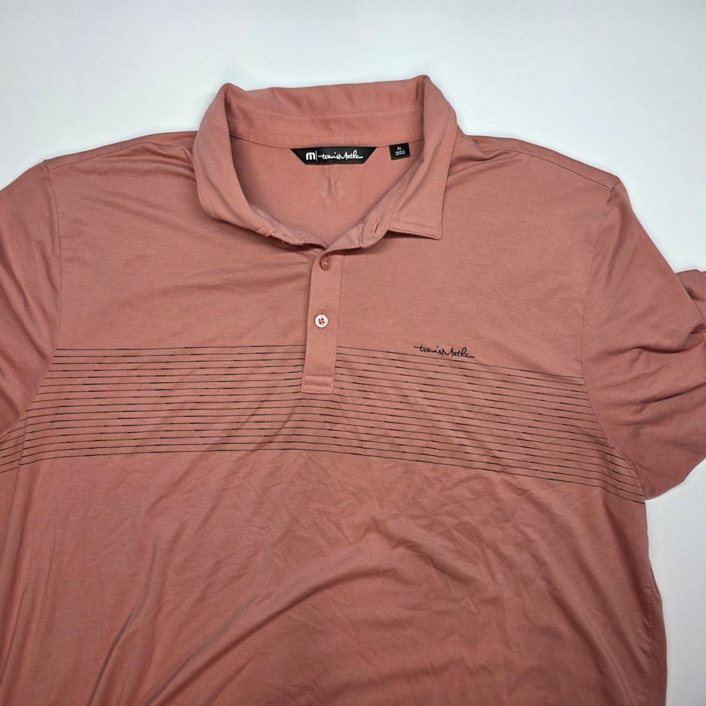 TravisMathew Mens XL Pink Short Sleeve Golf Polo Shirt 1MZ249 Striped Chest